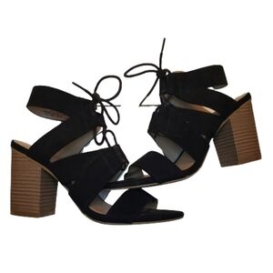 Merona Black Lace Up Open Toe Chunky Heels